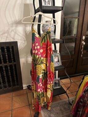 Tropical Pineapple Maxi Dress - Pink, Yellow & Green
